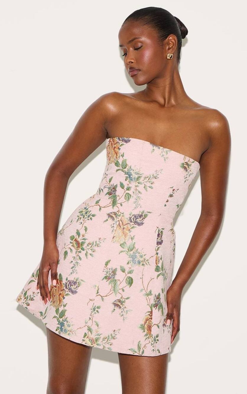 New Preppy Homecoming PrettyLittleThing Pink Floral Bandeau A-Line Shift Dress